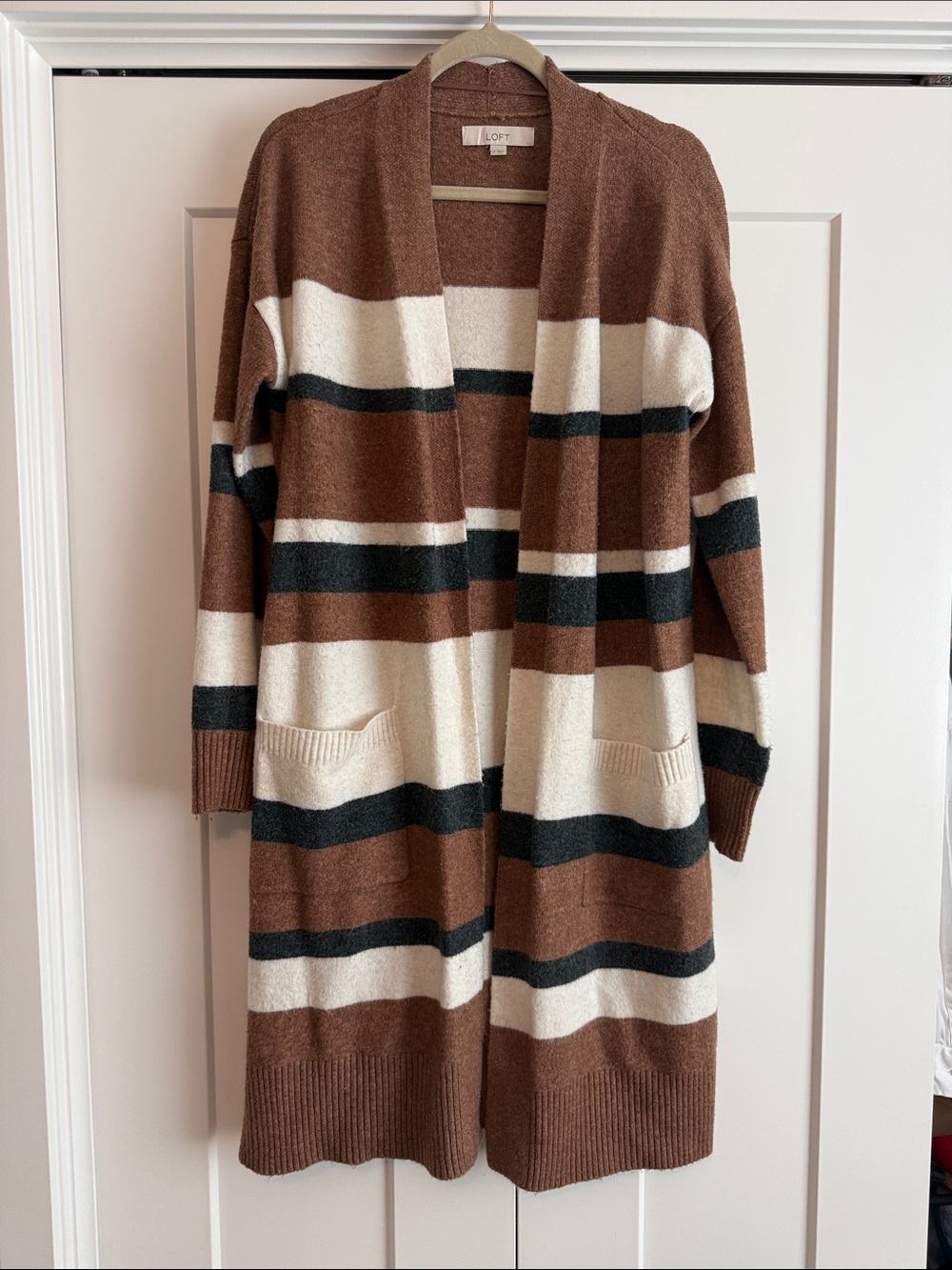 LOFT Striped Open Pocket Coatigan
